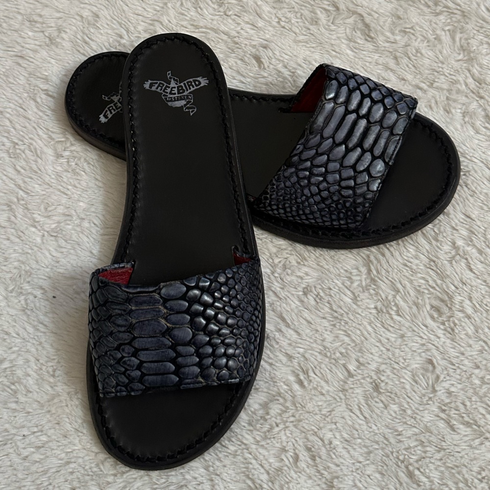 Freebird Golden Embossed Leather Slide Sandals